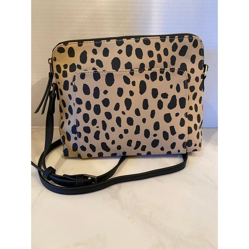 Universal Threads Crossbody Bag Tan Black Leopard Print Purse‎ Zipper Close
